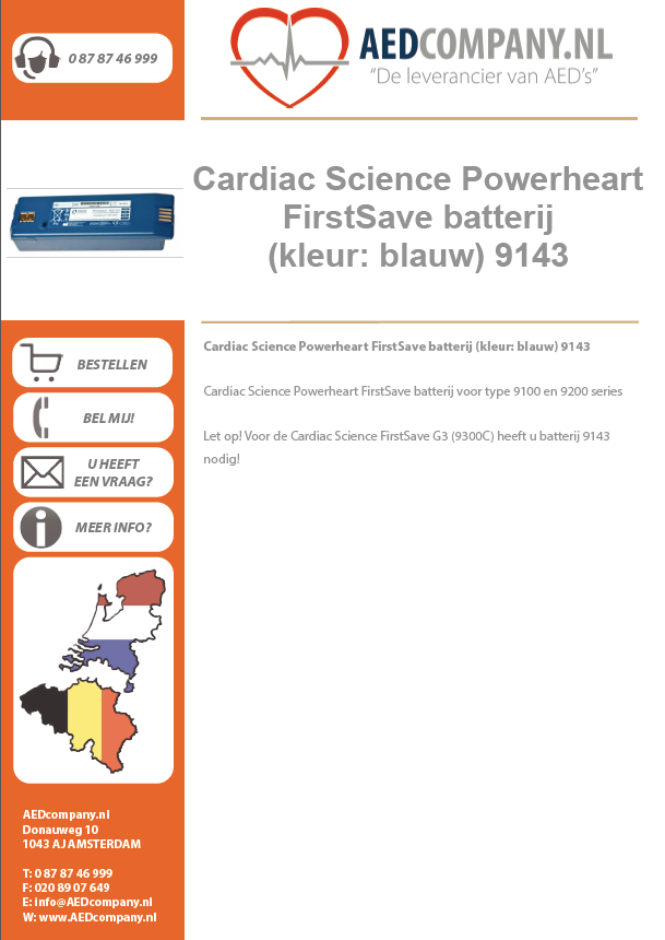 Cardiac Science Powerheart FirstSave batterij (kleur: blauw) 9143 brochure