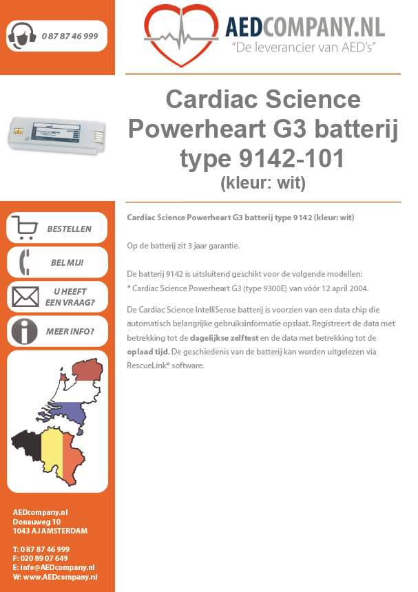 Cardiac Science Powerheart G3 batterij type 9142-101 (kleur: wit) brochure