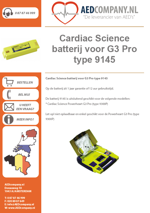 Cardiac Science batterij voor G3 Pro type 9145 brochure