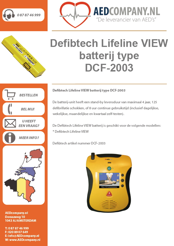Defibtech Lifeline VIEW batterij type DCF-2003 brochure