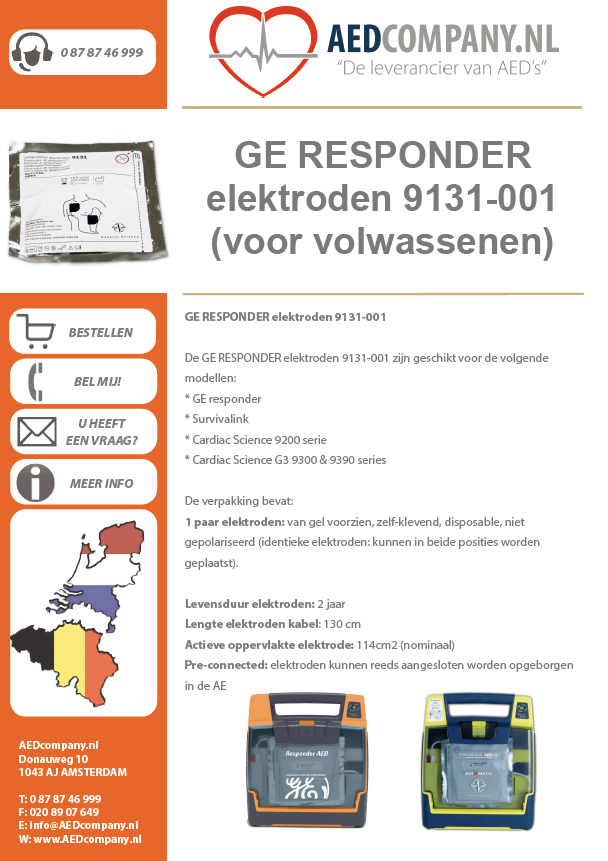 GE RESPONDER elektroden 9131-001 (voor volwassenen) brochure