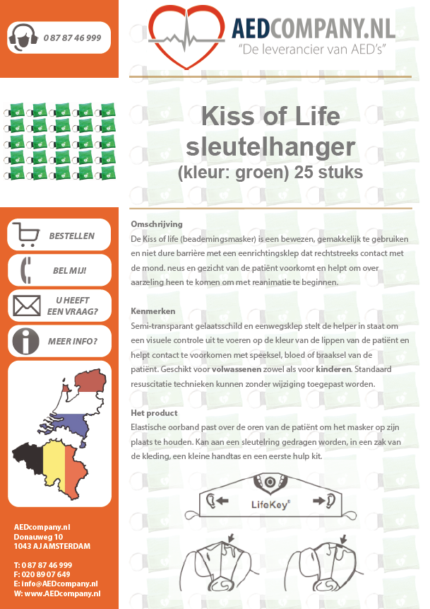 Kiss of Life sleutelhanger (kleur: groen) 25 stuks brochure