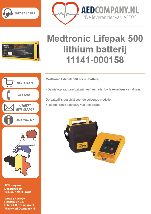 Medtronic Lifepak 500 lithium batterij / accu 11141-000158 brochure