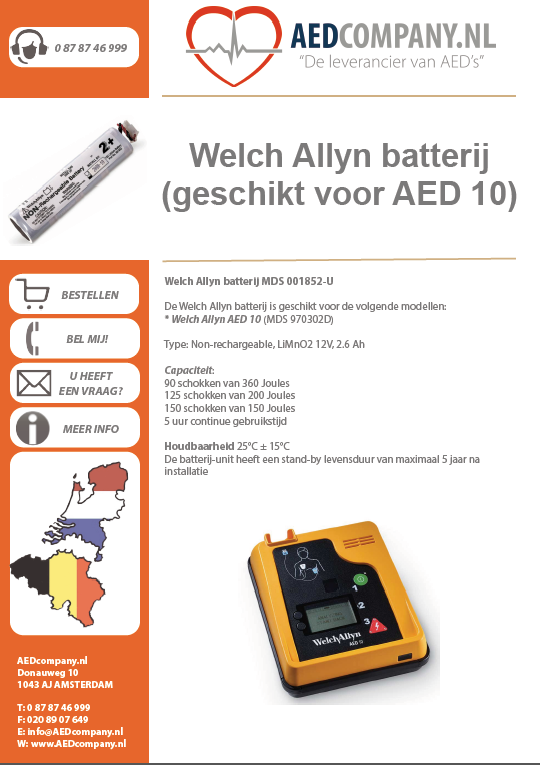 Welch Allyn batterij MDS 001852-U (geschikt voor AED 10) brochure