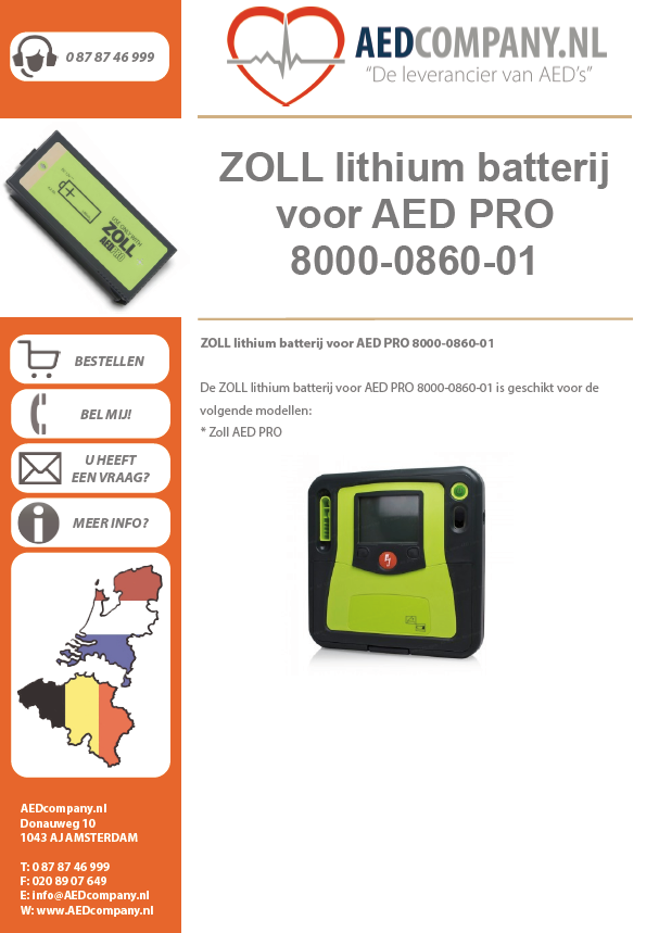 ZOLL lithium batterij voor AED PRO 8000-0860-01 brochure