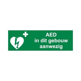 AED pictogram "AED in dit gebouw aanwezig" 30 X 10 cm sticker ILCOR vinyl