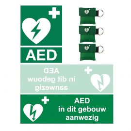 AED stickerset 3st. & 3st. GRATIS Kiss of Life sleutelhanger groen ilcor logo 