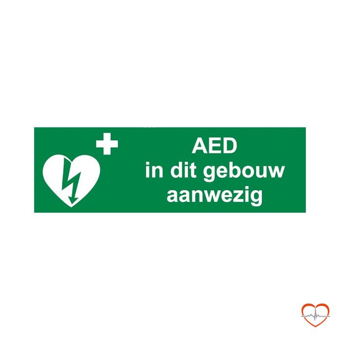 AED pictogram "AED in dit gebouw aanwezig" 30 X 10 cm sticker ILCOR vinyl