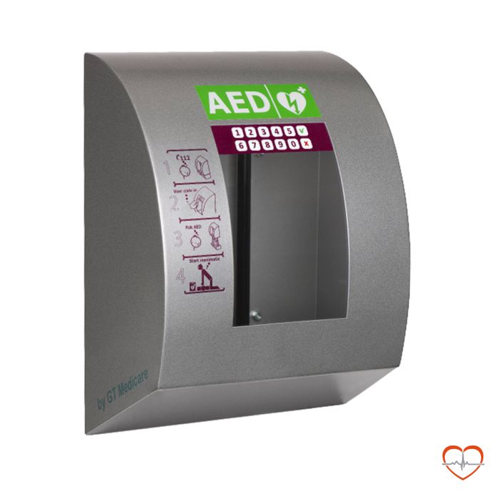 SixCase SC1440 AED buitenkast alarm verwarming verlichting ventilator touchscreen pincode fan-koeling zijaanzicht RVS