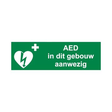 AED pictogram "AED in dit gebouw aanwezig" 30 X 10 cm sticker ILCOR vinyl